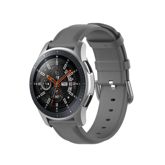 For Samsung Galaxy Watch 3 45mm 22mm Leather Strap with Round Tail Buckle(Grey)