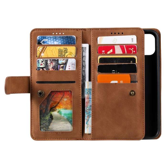 For Motorola Edge 60 Pro Nine Card Zipper Bag Leather Phone Case with Lanyard(Brown)