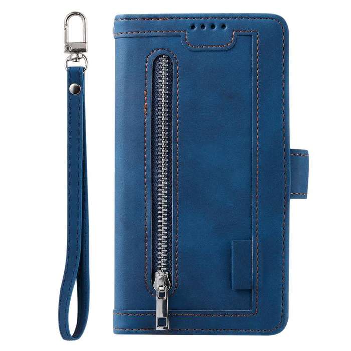For Motorola Edge 60 Pro Nine Card Zipper Bag Leather Phone Case with Lanyard(Blue)