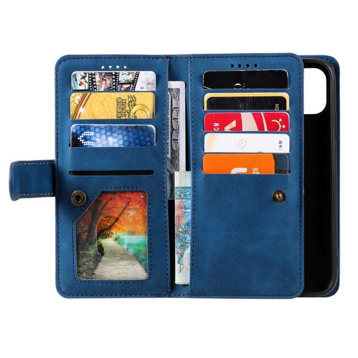 For Motorola Edge 60 Pro Nine Card Zipper Bag Leather Phone Case with Lanyard(Blue)