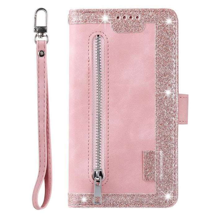 For Motorola Edge 60 Pro Nine Card Zipper Bag Leather Phone Case with Lanyard(Pink)
