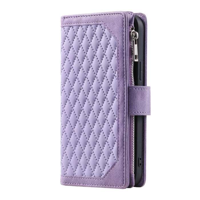 For Motorola Edge 60 Pro Grid Texture Zipper Leather Phone Case with Lanyard(Purple)