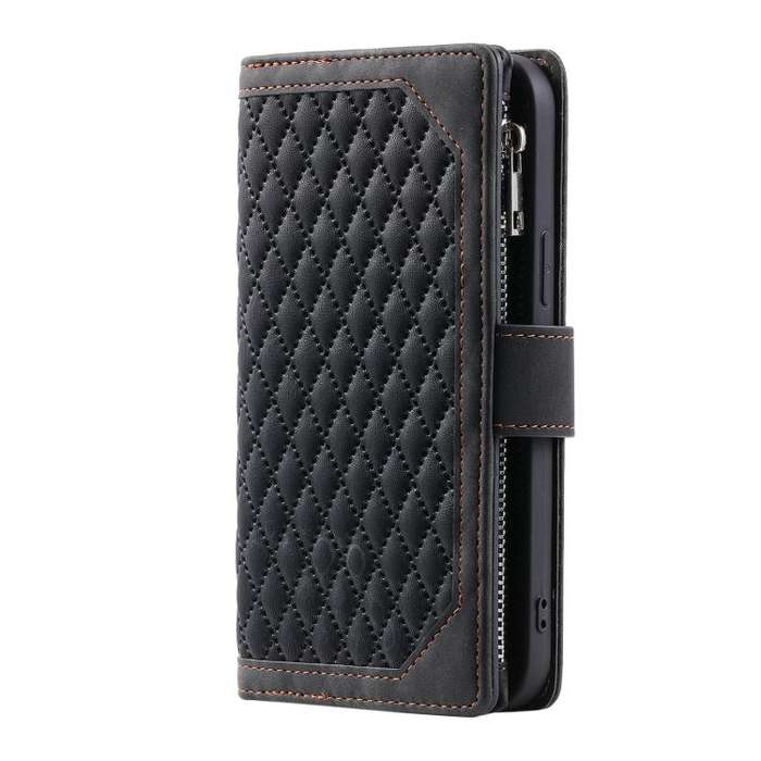 For Motorola Edge 60 Pro Grid Texture Zipper Leather Phone Case with Lanyard(Black)