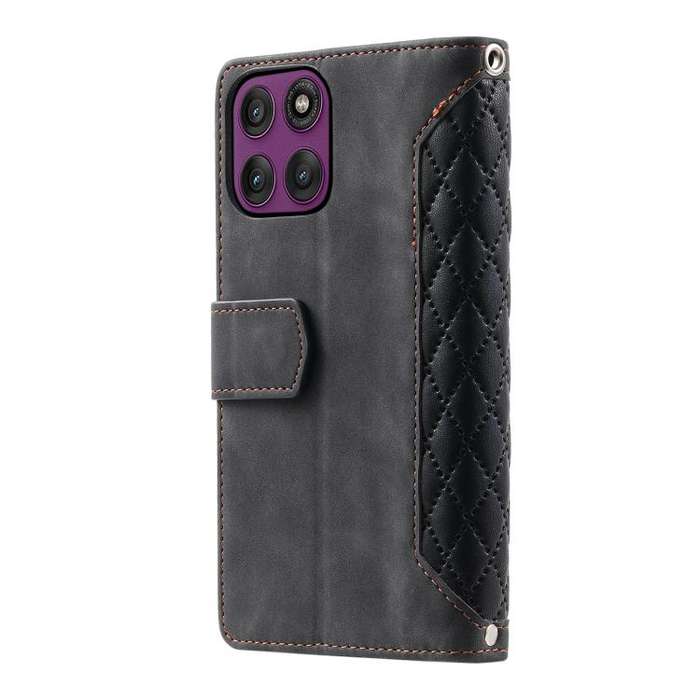 For Motorola Edge 60 Pro Grid Texture Zipper Leather Phone Case with Lanyard(Black)