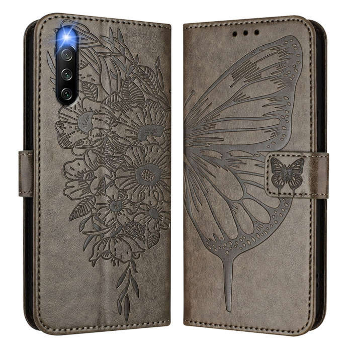 For Sony Xperia 10 IV Embossed Butterfly Leather Phone Case(Grey)