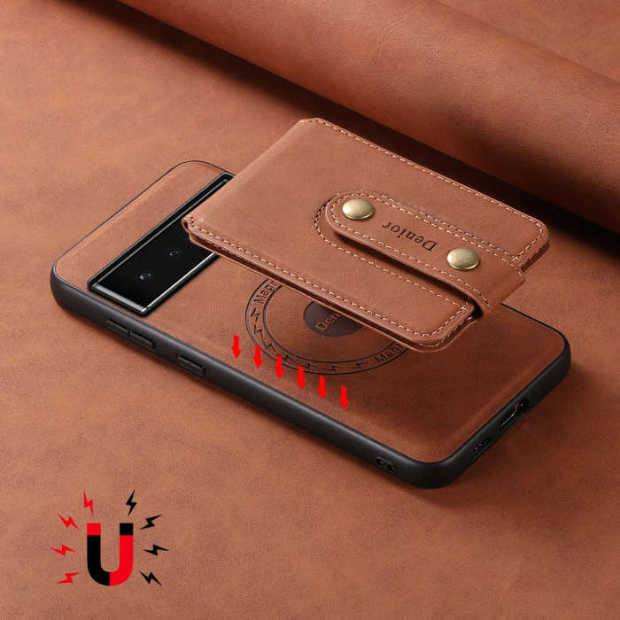 For Google Pixel 6 Pro Denior D14 NK Retro Pattern MagSafe Magnetic Card Holder Leather Phone Cas...