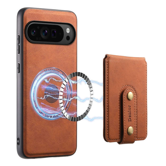 For Google Pixel 9 Pro Denior D14 NK Retro Pattern MagSafe Magnetic Card Holder Leather Phone Cas...
