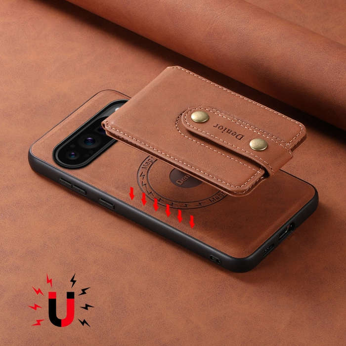 For Google Pixel 9 Pro Denior D14 NK Retro Pattern MagSafe Magnetic Card Holder Leather Phone Cas...