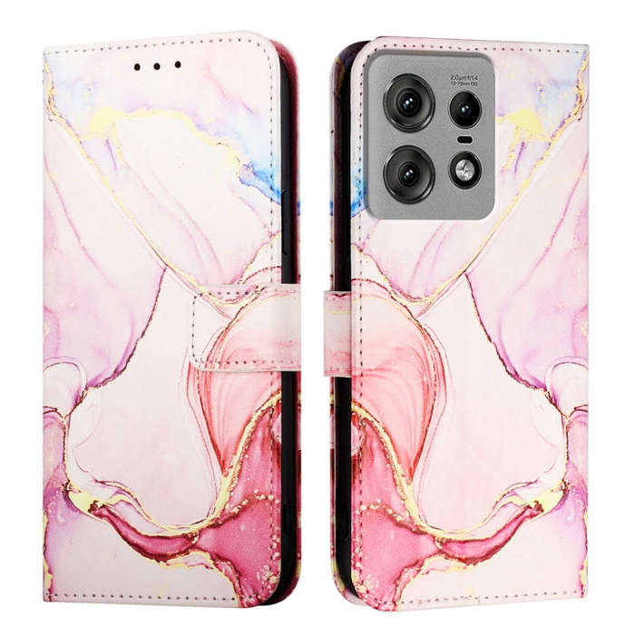 For Motorola Edge 50 Pro PT003 Marble Pattern Flip Leather Phone Case(Rose Gold)