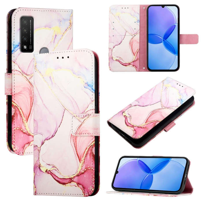 For TCL 20R 5G PT003 Marble Pattern Flip Leather Phone Case(Rose Gold)