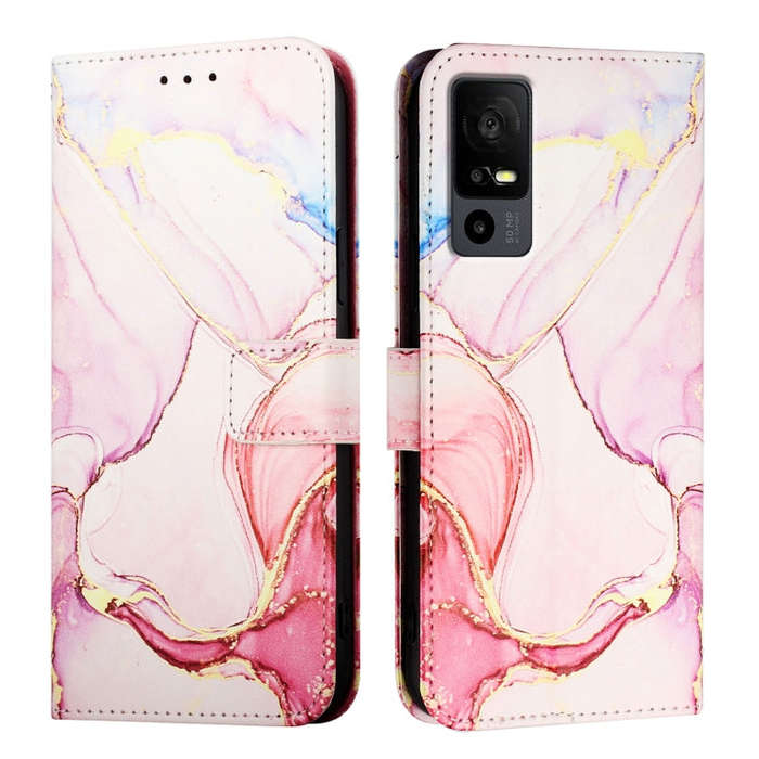 For TCL 40R 5G PT003 Marble Pattern Flip Leather Phone Case(Rose Gold)