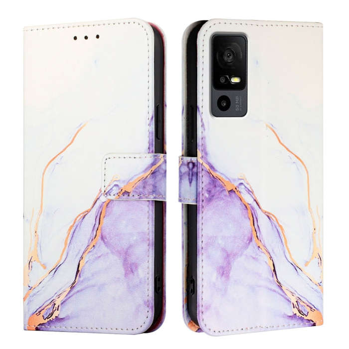 For TCL 40R 5G PT003 Marble Pattern Flip Leather Phone Case(White Purple)