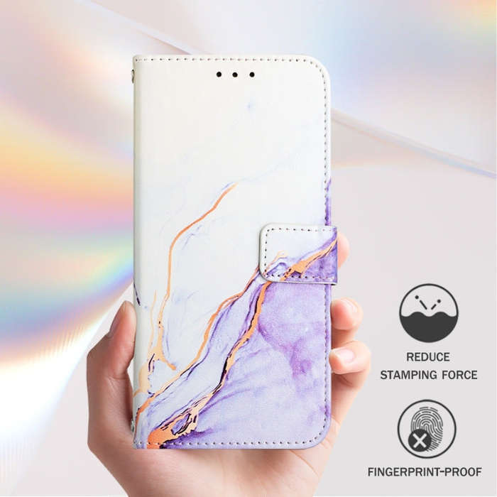 For TCL 50 SE PT003 Marble Pattern Flip Leather Phone Case(White Purple)