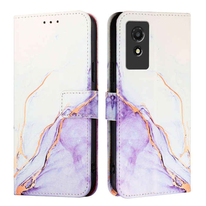 For TCL 501 PT003 Marble Pattern Flip Leather Phone Case(White Purple)