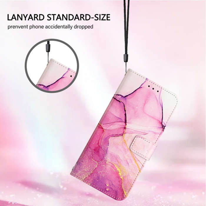 For TCL 505 PT003 Marble Pattern Flip Leather Phone Case(Pink Purple Gold)