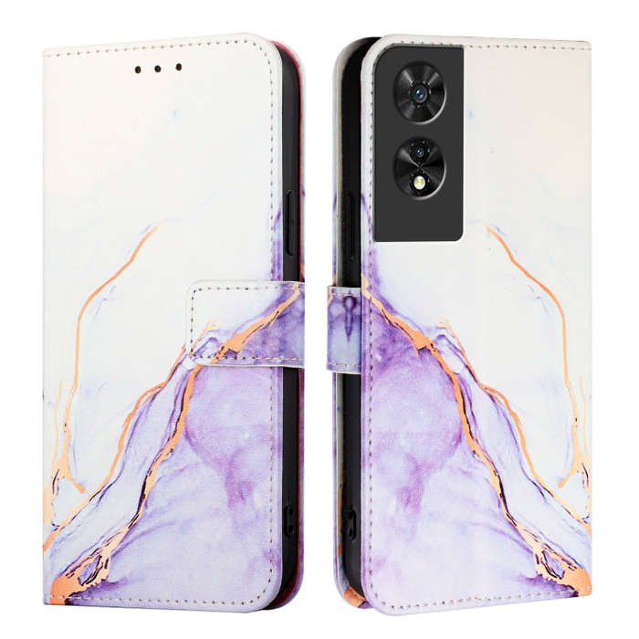 For TCL 505 PT003 Marble Pattern Flip Leather Phone Case(White Purple)