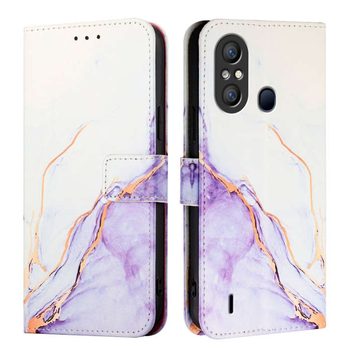 For itel A58 / A49 PT003 Marble Pattern Flip Leather Phone Case(White Purple)