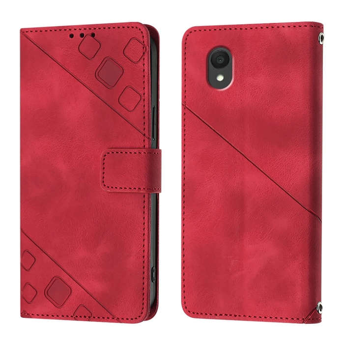 For TCL 201 Skin Feel Embossed Leather Phone Case(Red)