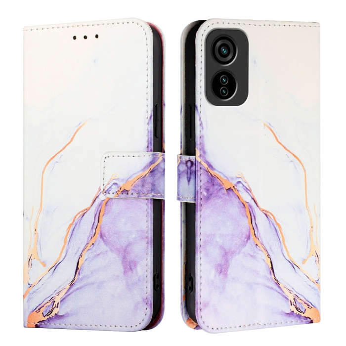 For Tecno Pop 6C / Itel A18 PT003 Marble Pattern Flip Leather Phone Case(White Purple)