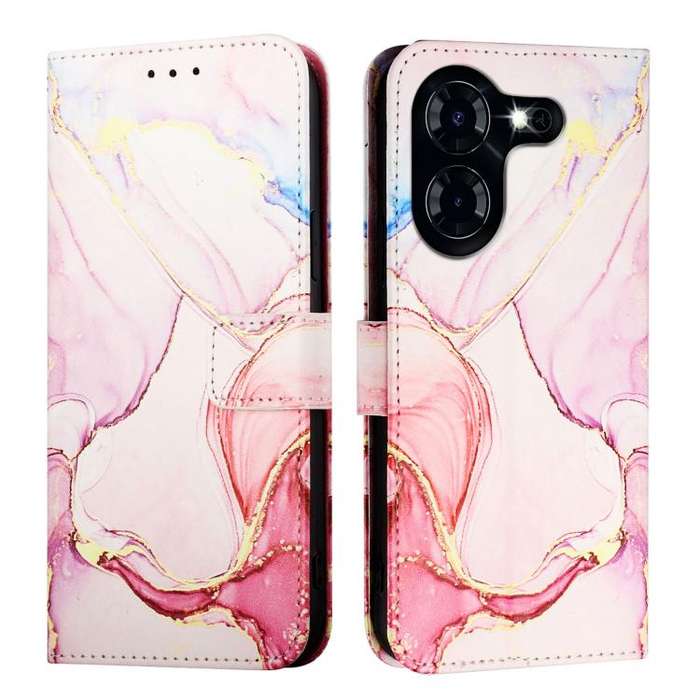 For Tecno Pova 5 4G PT003 Marble Pattern Flip Leather Phone Case(Rose Gold)