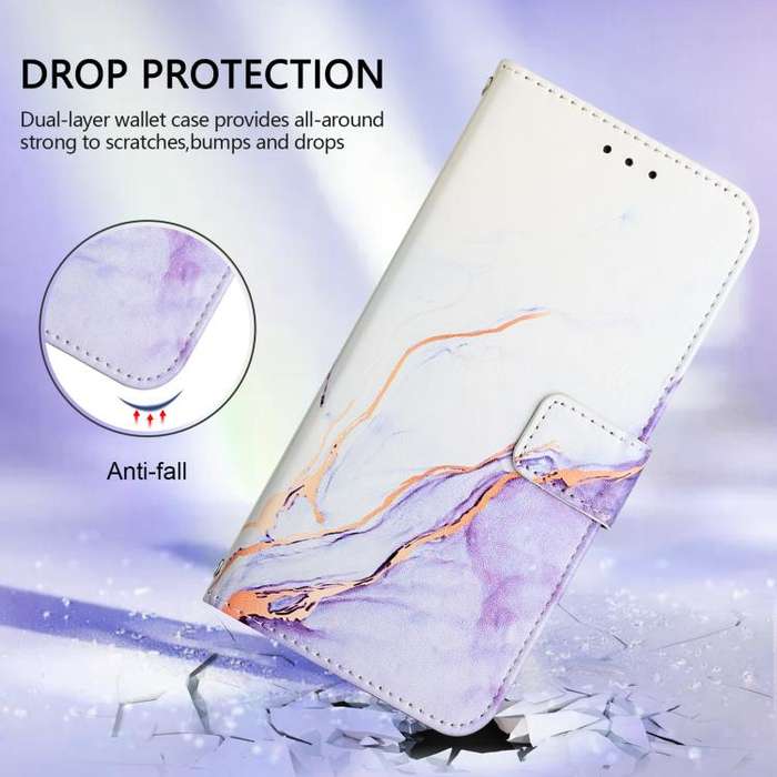 For Tecno Pova 5 4G PT003 Marble Pattern Flip Leather Phone Case(White Purple)
