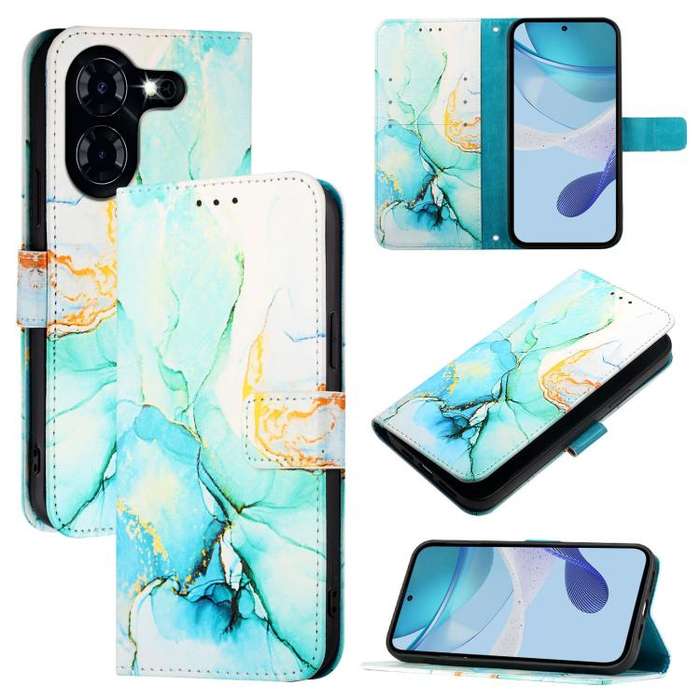 For Tecno Pova 5 4G PT003 Marble Pattern Flip Leather Phone Case(Green)