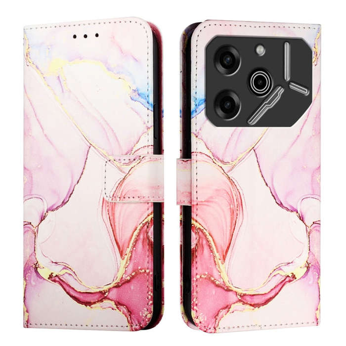 For Tecno Pova 6 Pro PT003 Marble Pattern Flip Leather Phone Case(Rose Gold)