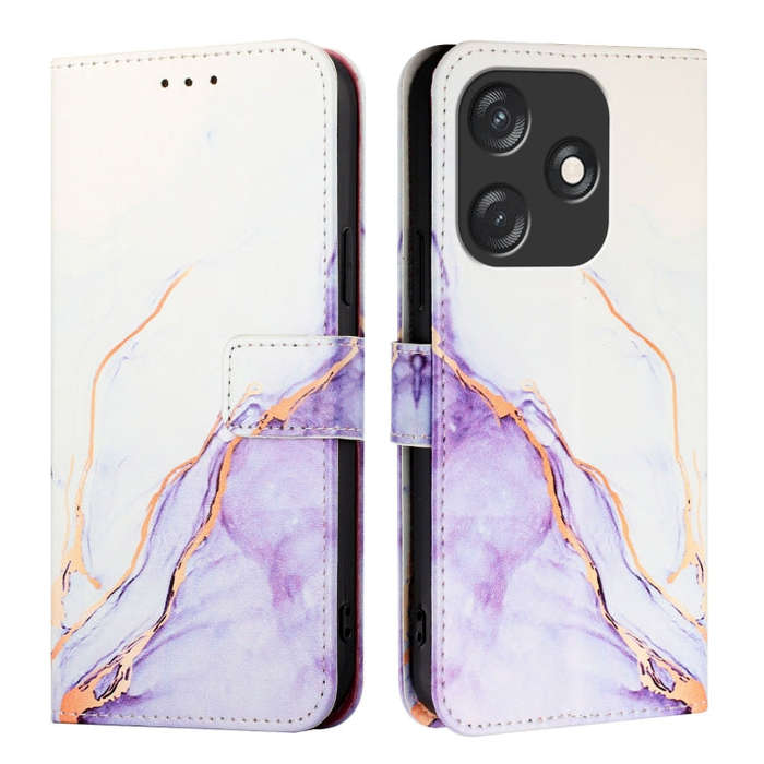 For Tecno Spark 10C PT003 Marble Pattern Flip Leather Phone Case(White Purple)