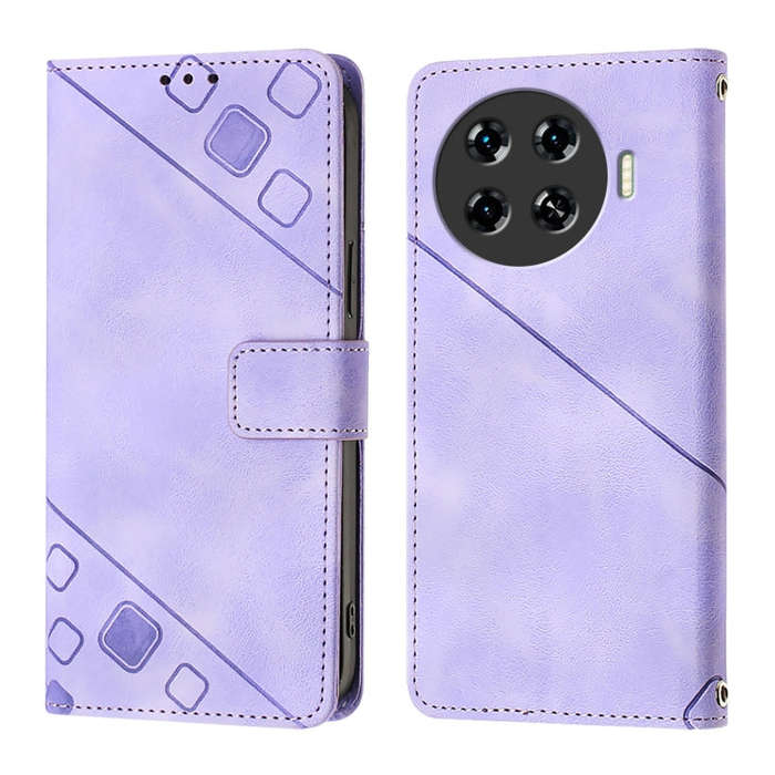 For Tecno Spark 20 Pro+ Skin Feel Embossed Leather Phone Case(Light Purple)