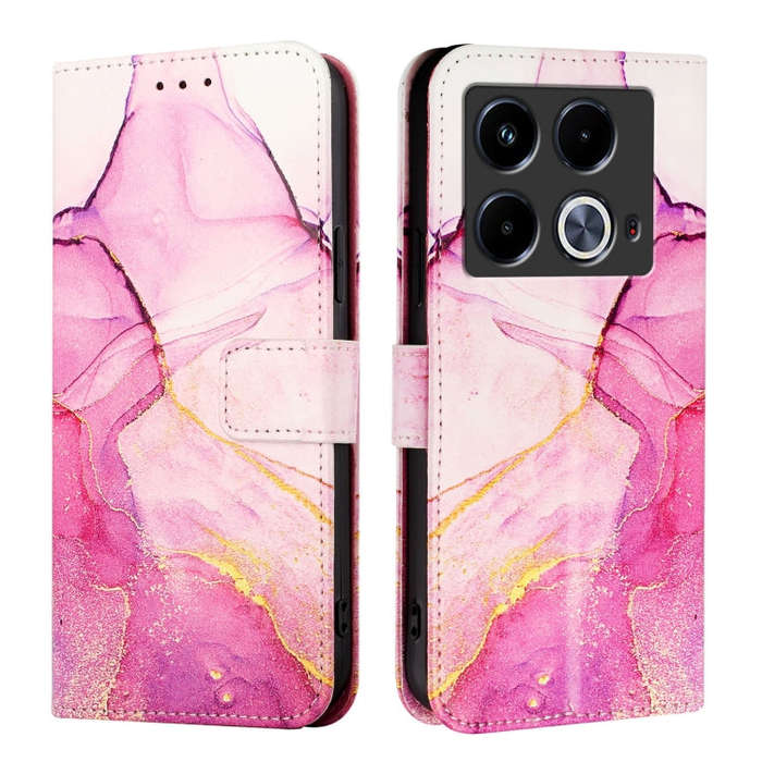 For Infinix Note 40 4G PT003 Marble Pattern Flip Leather Phone Case(Pink Purple Gold)