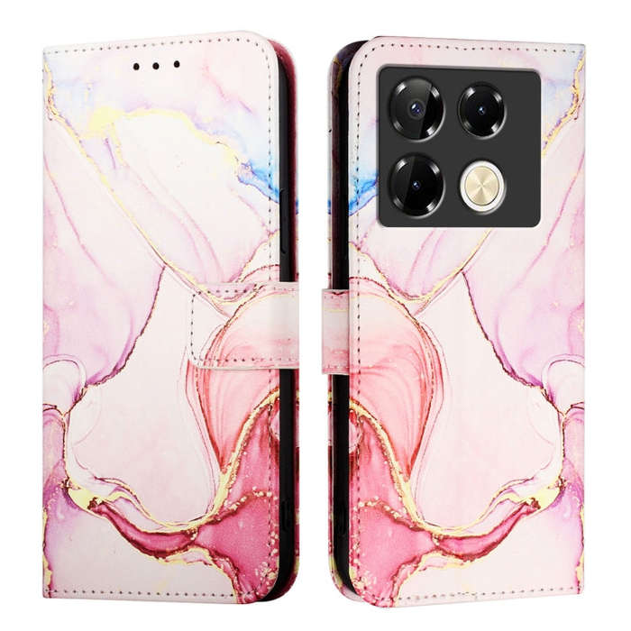 For Infinix Note 40 Pro 4G PT003 Marble Pattern Flip Leather Phone Case(Rose Gold)