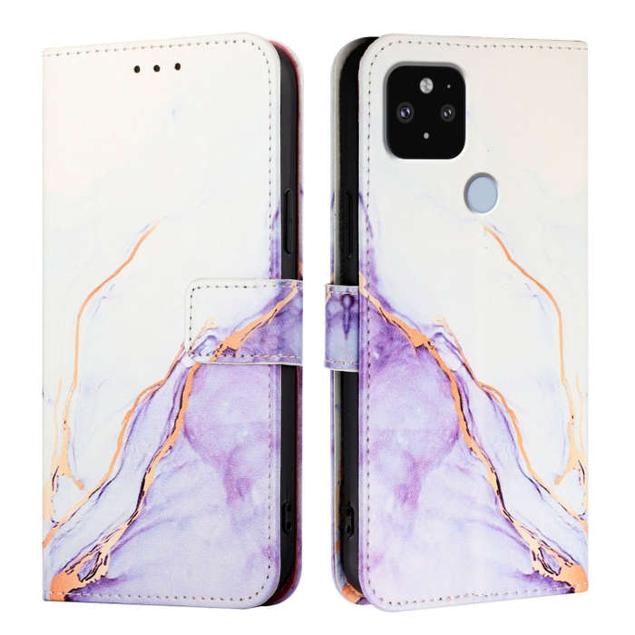 For Google Pixel 5 XL / 4a 5G PT003 Marble Pattern Flip Leather Phone Case(White Purple)