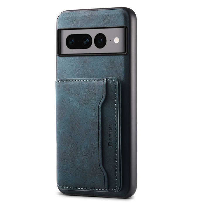 For Google Pixel 7 Pro 5G Denior D13 Retro Texture Leather MagSafe Card Bag Phone Case(Blue)