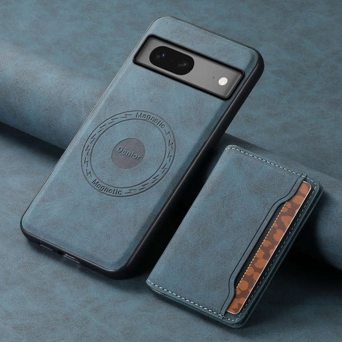 For Google Pixel 7 5G Denior D13 Retro Texture Leather MagSafe Card Bag Phone Case(Blue)