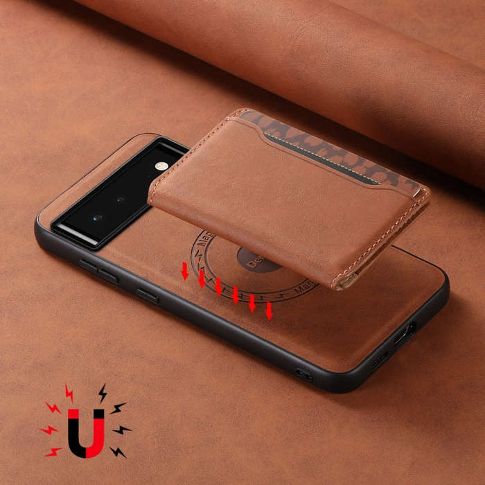 For Google Pixel 6 Denior D13 Retro Texture Leather MagSafe Card Bag Phone Case(Brown)