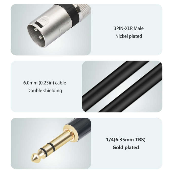 TC145BK55 6.35mm 1/4 TRS Male to XLR 3pin Male Microphone Cable, Length:3m(Black)