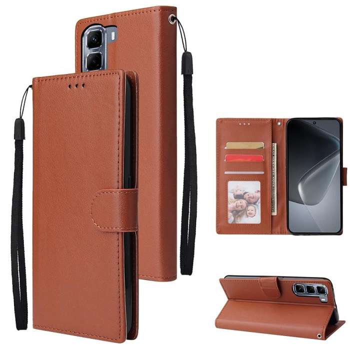 For Infinix Hot 50 5G Multifunctional Horizontal Flip Leather Phone Case with Three Card Slot(Brown)