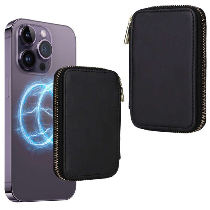 HS-005 MagSafe Magnetic Zipper Card Bag Mobile Phone Back Sticker(Black)