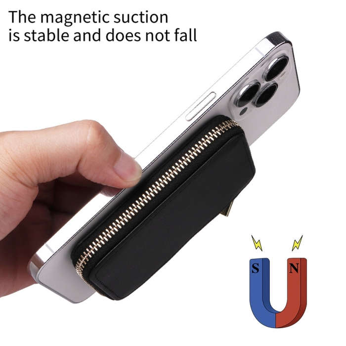 HS-005 MagSafe Magnetic Zipper Card Bag Mobile Phone Back Sticker(Black)