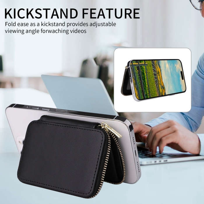 HS-005 MagSafe Magnetic Zipper Card Bag Mobile Phone Back Sticker(Black)
