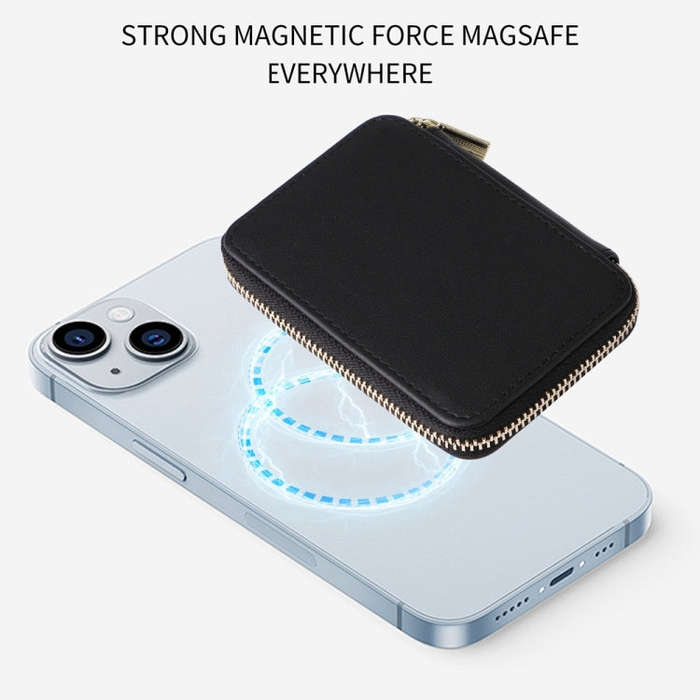 HS-005 MagSafe Magnetic Zipper Card Bag Mobile Phone Back Sticker(Black)