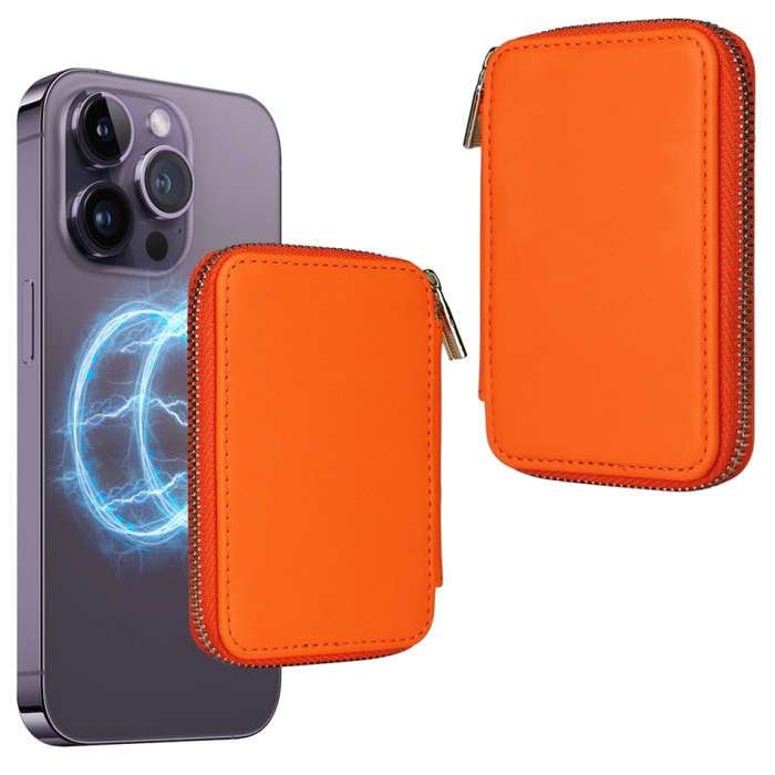HS-005 MagSafe Magnetic Zipper Card Bag Mobile Phone Back Sticker(Orange)