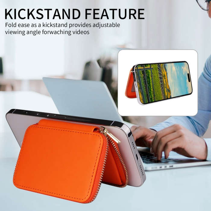 HS-005 MagSafe Magnetic Zipper Card Bag Mobile Phone Back Sticker(Orange)