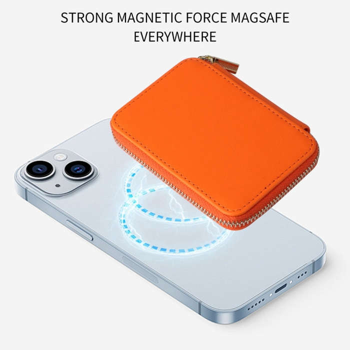 HS-005 MagSafe Magnetic Zipper Card Bag Mobile Phone Back Sticker(Orange)