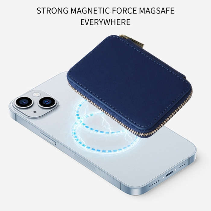 HS-005 MagSafe Magnetic Zipper Card Bag Mobile Phone Back Sticker(Blue)