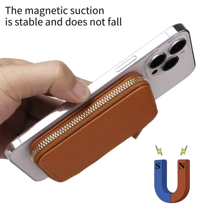 HS-005 MagSafe Magnetic Zipper Card Bag Mobile Phone Back Sticker(Brown)