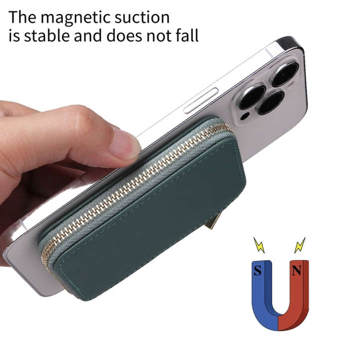 HS-005 MagSafe Magnetic Zipper Card Bag Mobile Phone Back Sticker(Green)