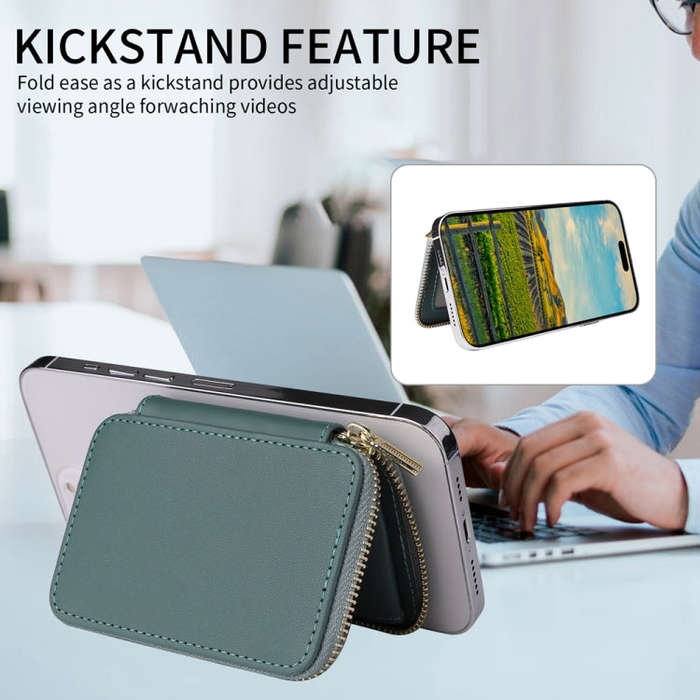 HS-005 MagSafe Magnetic Zipper Card Bag Mobile Phone Back Sticker(Green)