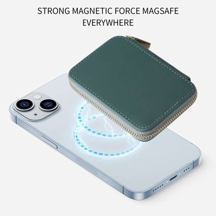 HS-005 MagSafe Magnetic Zipper Card Bag Mobile Phone Back Sticker(Green)