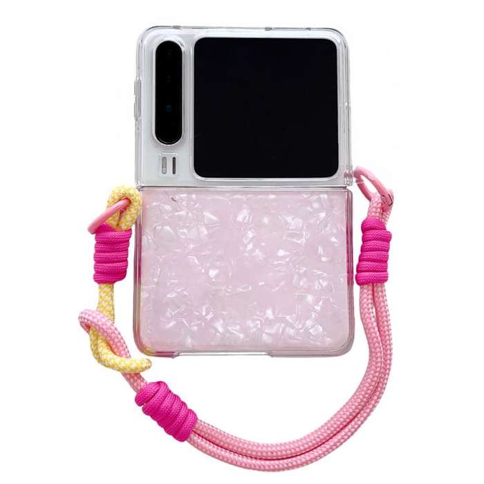 For Huawei Pura X Pearlescent Shell Texture Side Buckle Phone Case with Rainbow Bracelet(Pink)